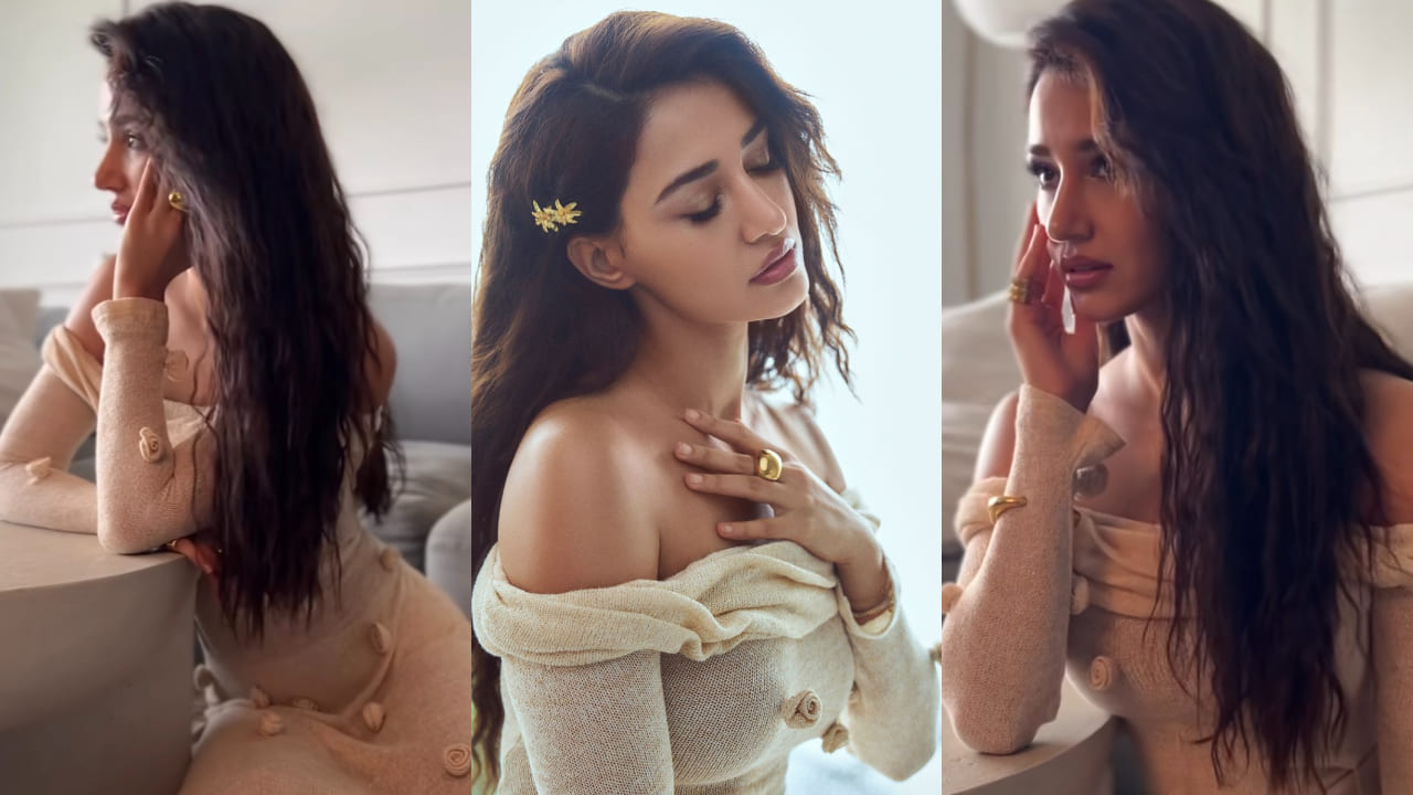 Disha Patani in beige floral dress 