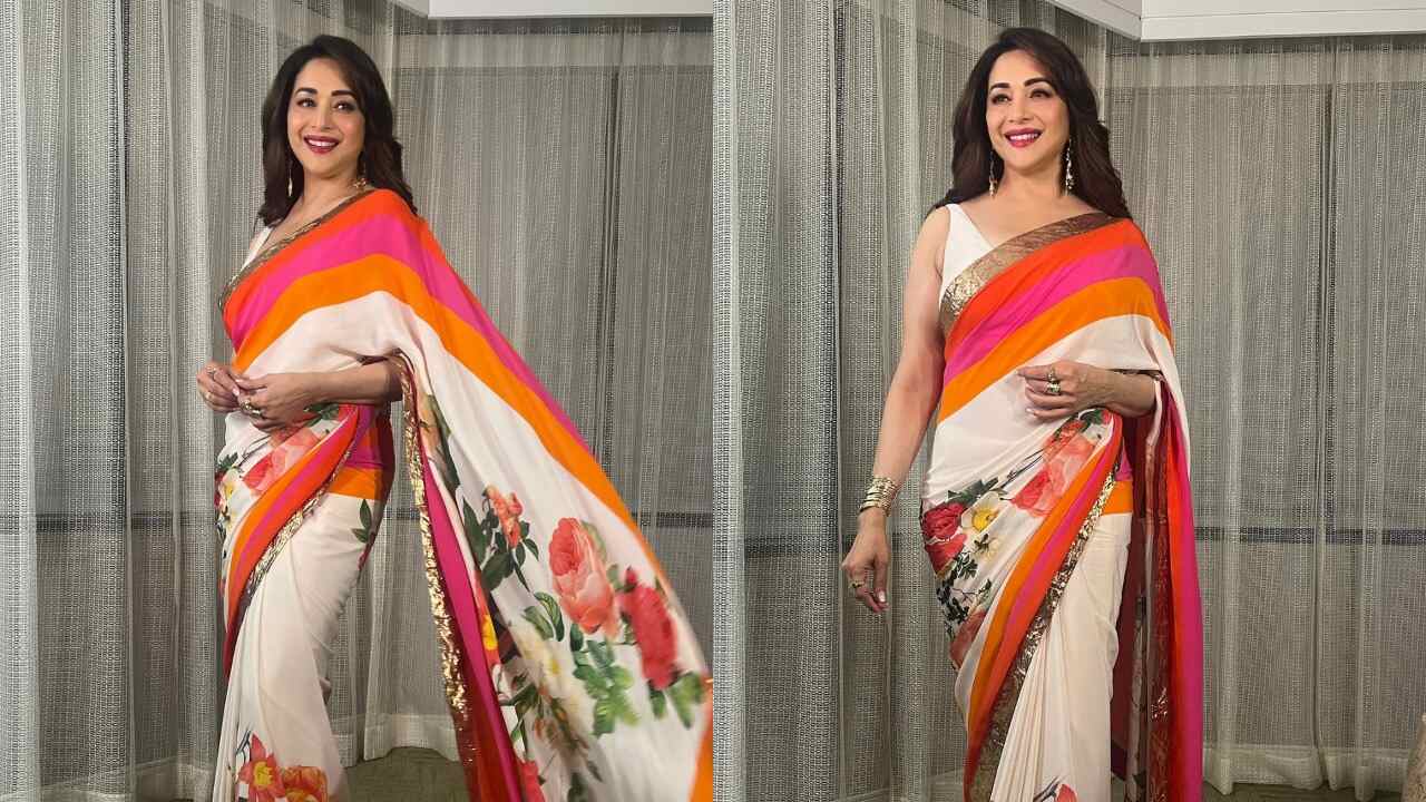 Madhuri Dixit's colorful floral saree look (PC: Madhuri Dixit's Instagram)
