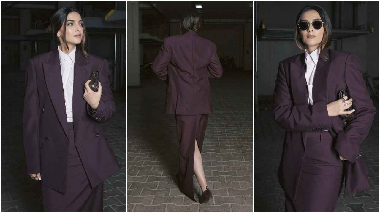 Sonam Kapoor makes a formal statement in blazer and skirt look with baby pink shirt that was all things demure (PC: Sonam Kapoor Instagram)