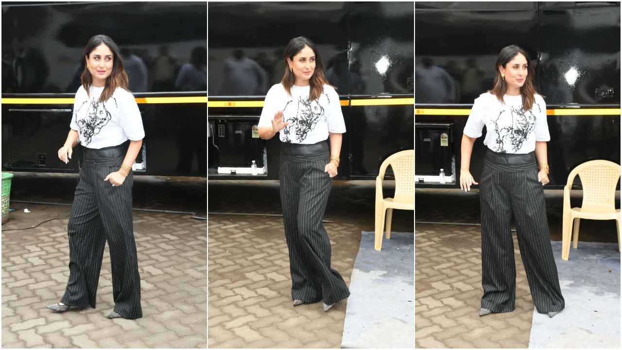 Kareena Kapoor Khan's striped pants might leave you confused at first but it's a HOTTEST semi-formal look  (PC: Viral Bhayani)