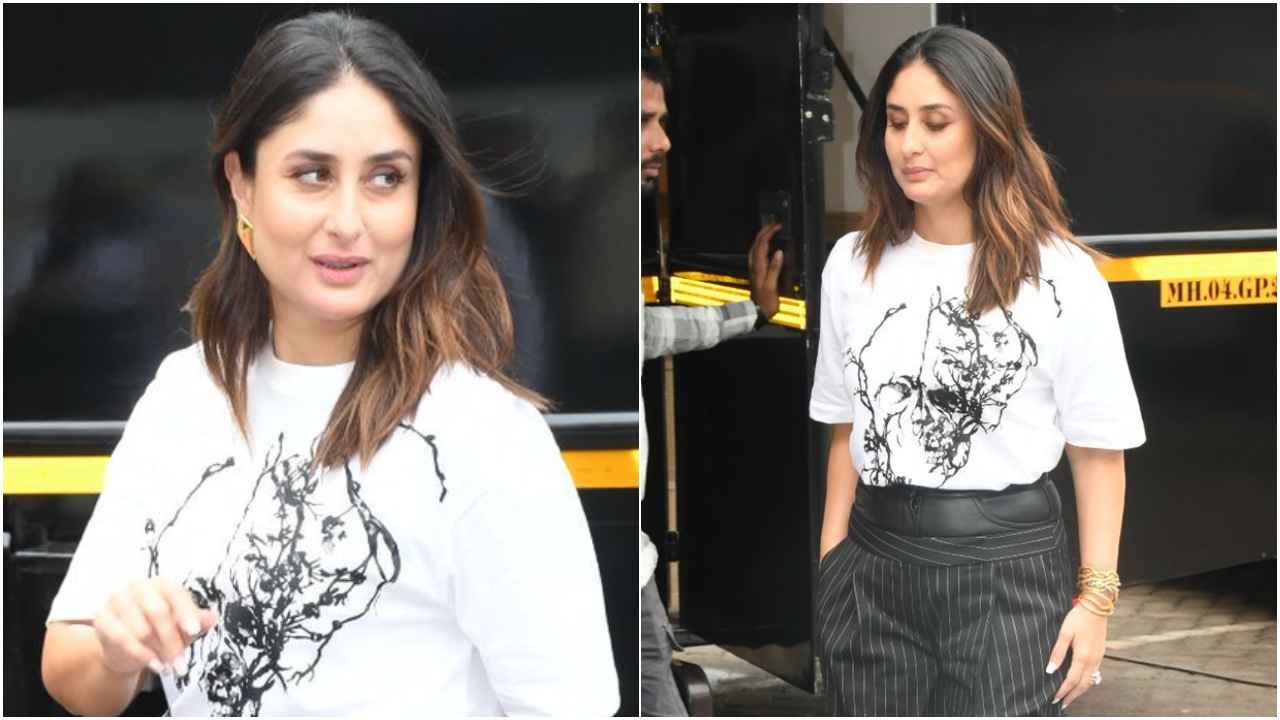 Kareena Kapoor Khan's striped pants might leave you confused at first but it's a HOTTEST semi-formal look  (PC: Viral Bhayani)