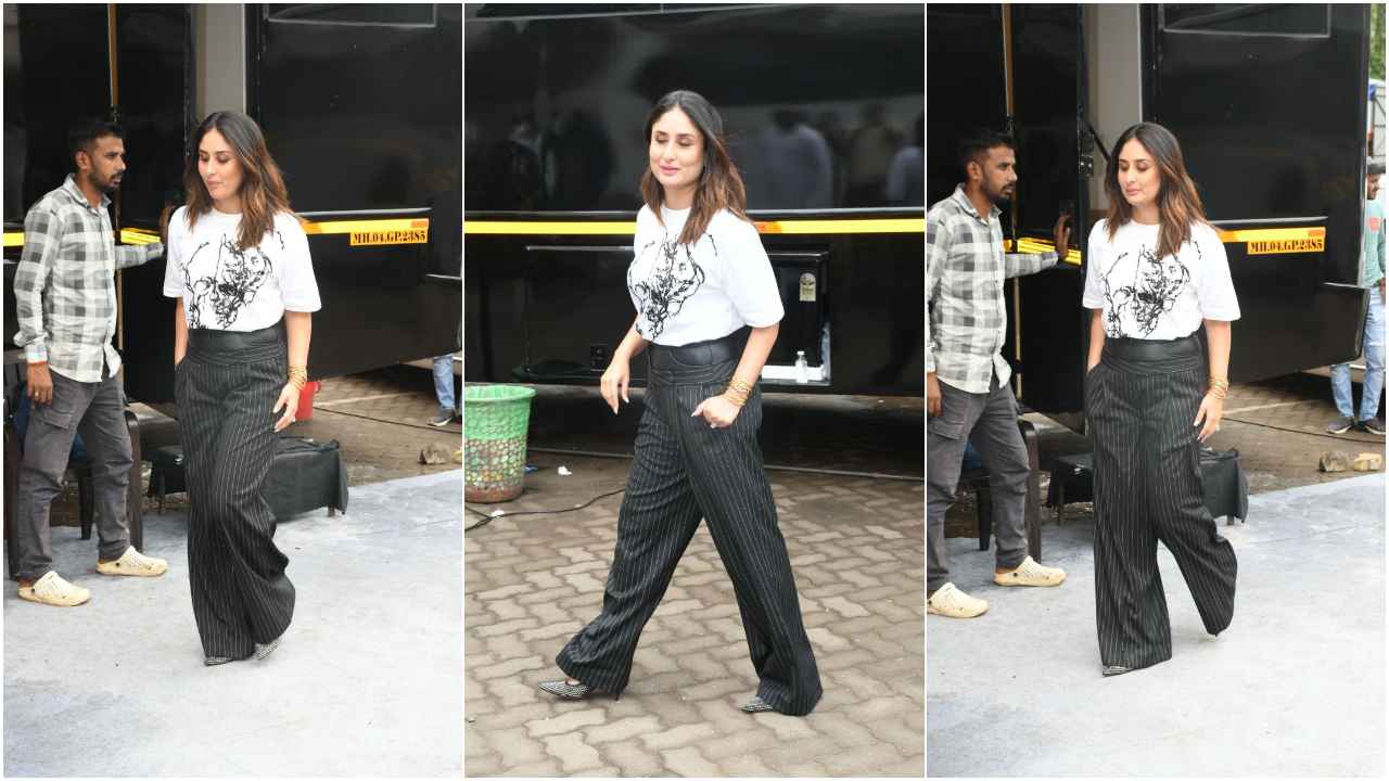 Kareena Kapoor Khan's striped pants might leave you confused at first but it's a HOTTEST semi-formal look  (PC: Viral Bhayani)