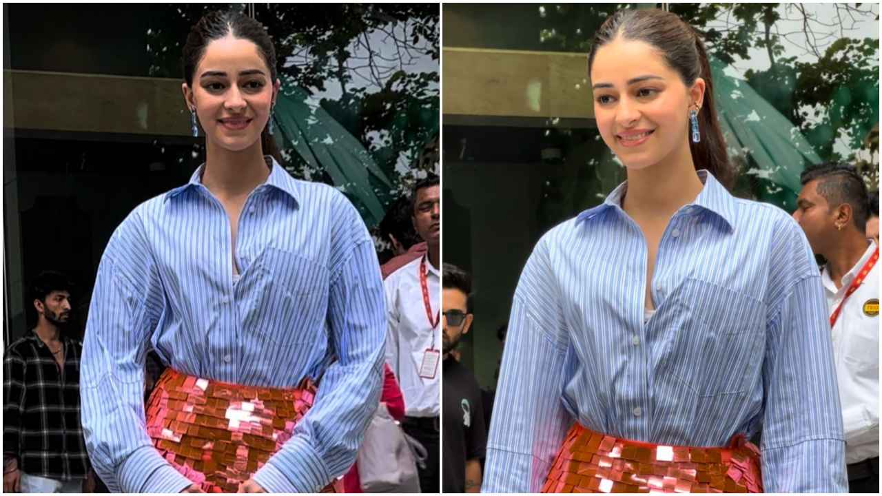 Ananya Panday shows us how to party in striped blue shirt with orange sequined mini skirt and shiny heels  (PC: APH Images)