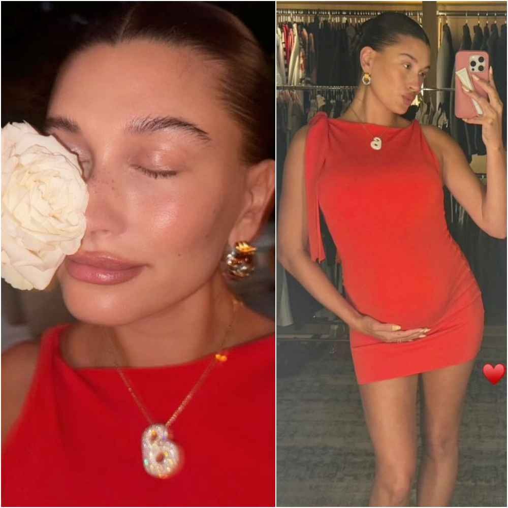 Mom-to-be Hailey Bieber keeps her maternity fashion fierce in Khy’s red suede stretch knotted mini-dress Mom-to-be Hailey Bieber keeps her maternity fashion fierce in Khy’s red suede stretch knotted mini-dress