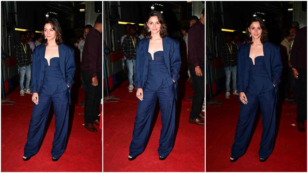 Alia Bhatt’s formal all-blue look with strapless corset top proves pantsuits are not just for business meetings (PC: Viral Bhayani)
