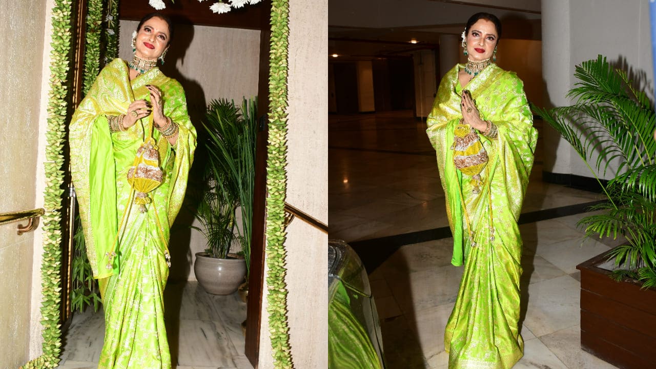 Rekha in green and gold kanjeevaram saree