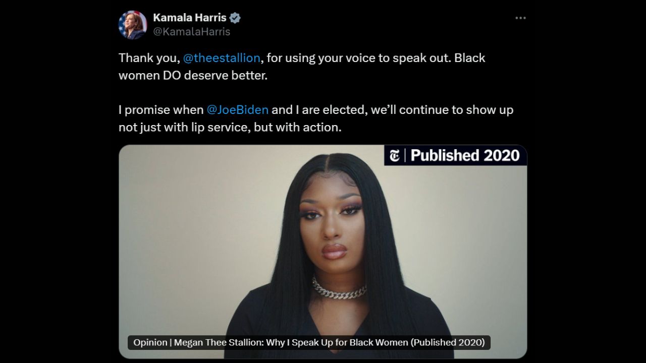 Kamala Harris' tweet for Megan Thee Stallion (via Twitter)
