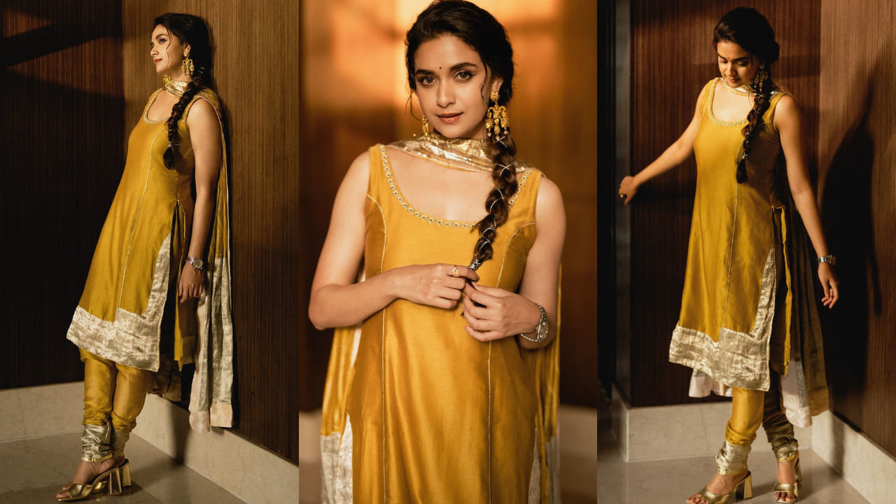 Keerthy Suresh in yellow kurta and churidar set 