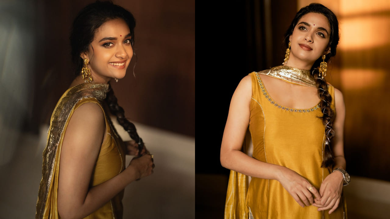 Keerthy Suresh in yellow kurta and churidar set 