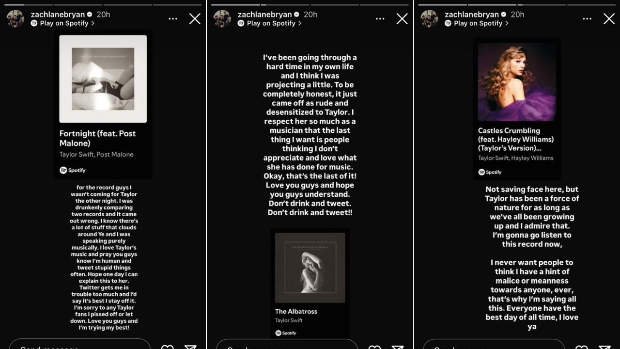 Zach Bryan's Instagram Stories