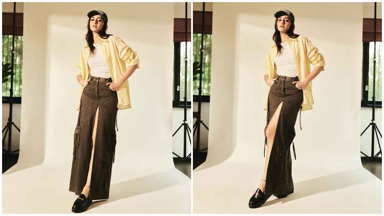 Ananya Panday slays the effortless way in Gen-Z style with yellow oversized shirt and denim cargo skirt (PC: Ananya Panday Instagram)