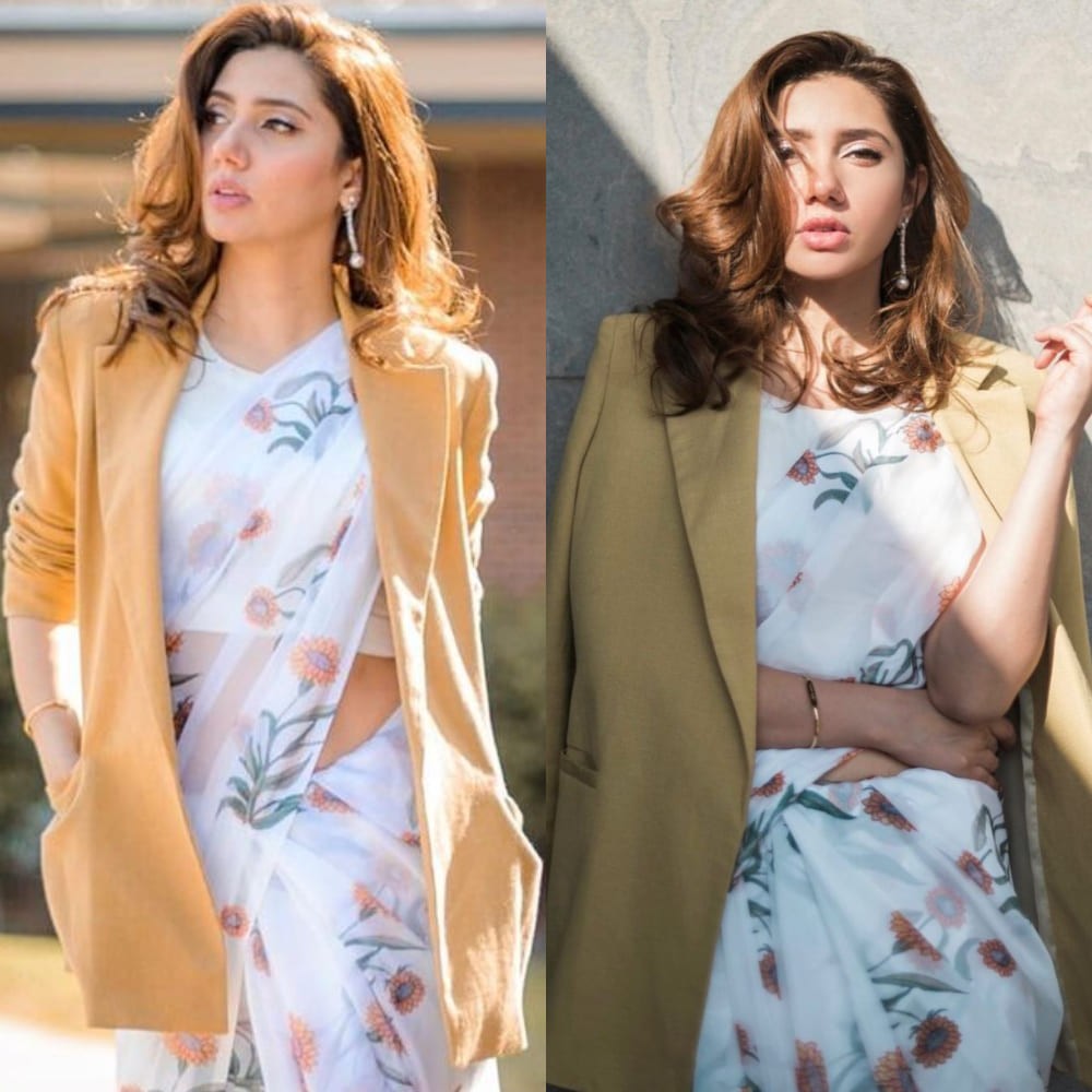 Throwback to Humsafar actress Mahira Khan’s floral saree paired with a mustard blazer to give a boost of fusion to your wardrobe Throwback to Humsafar actress Mahira Khan’s floral saree paired with a mustard blazer to give a boost of fusion to your wardrobe