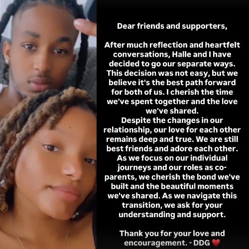 DDG announces split from Halle Bailey (Instagram)
