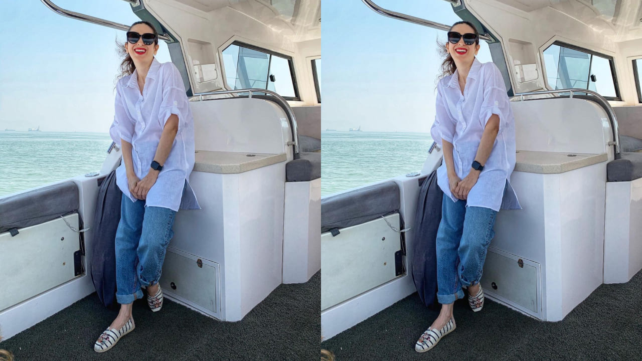 Karisma Kapoor in white kurti and jeans 