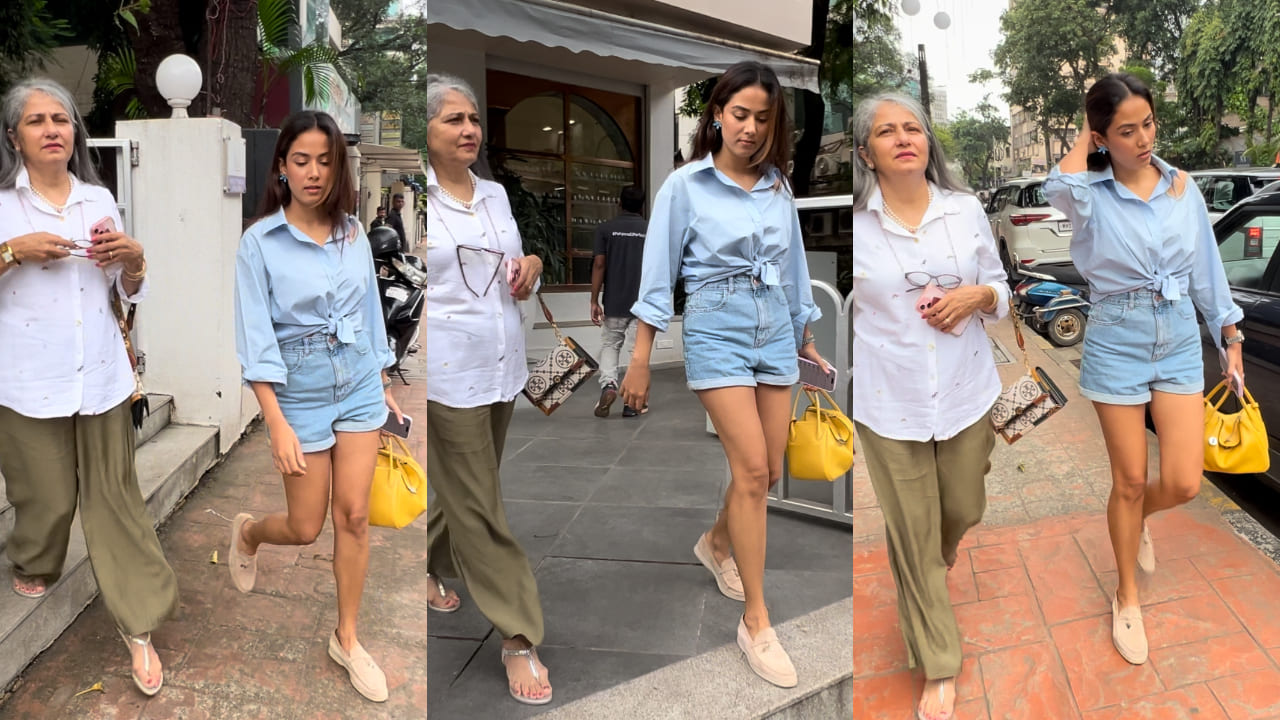 Mira Kapoor in denim shorts and shirts