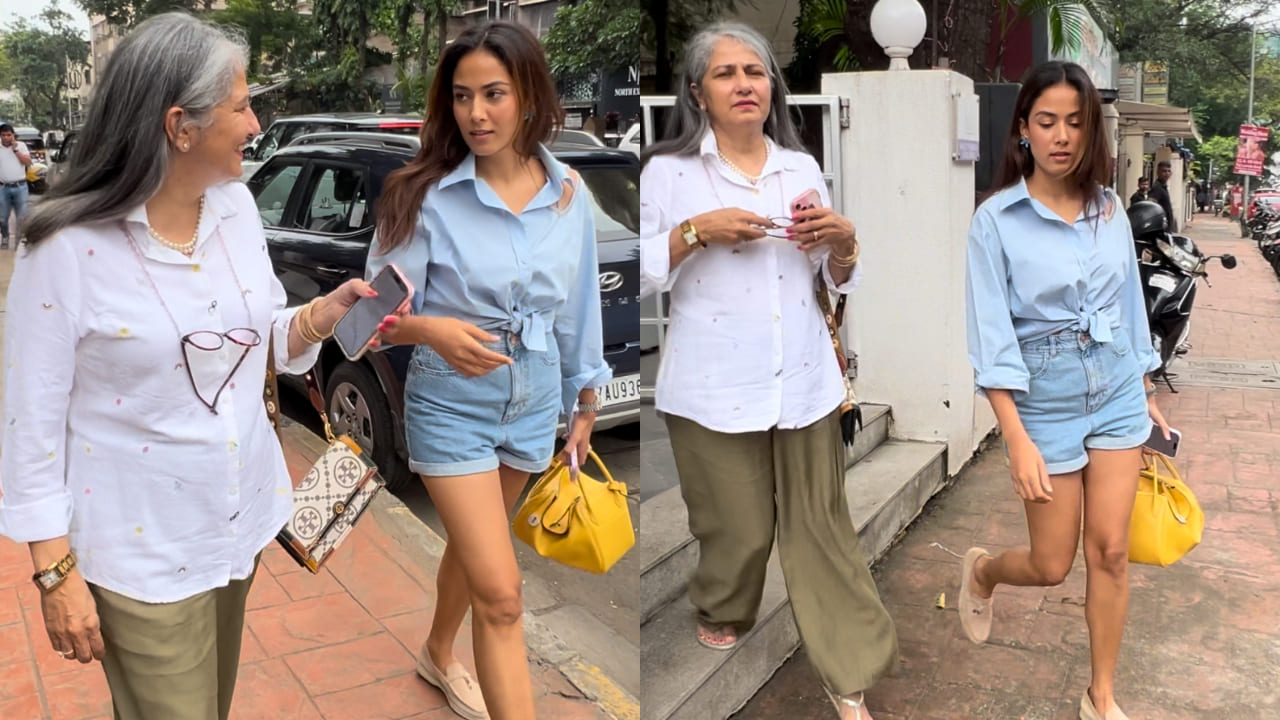 Mira Kapoor in denim shorts and shirts