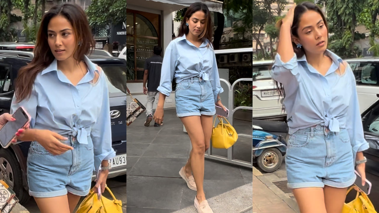 Mira Kapoor in denim shorts and shirts