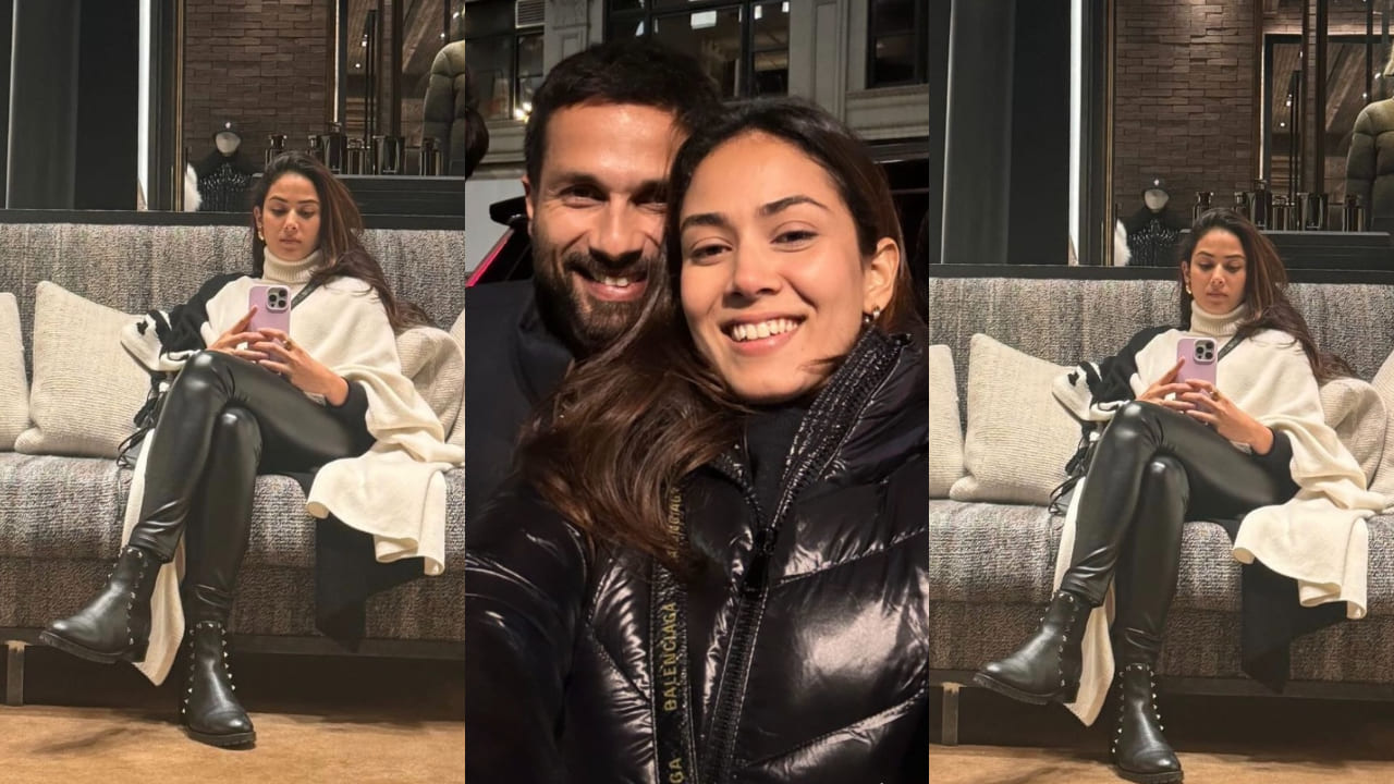 Mira Kapoor in shawl cloak and latext pants 