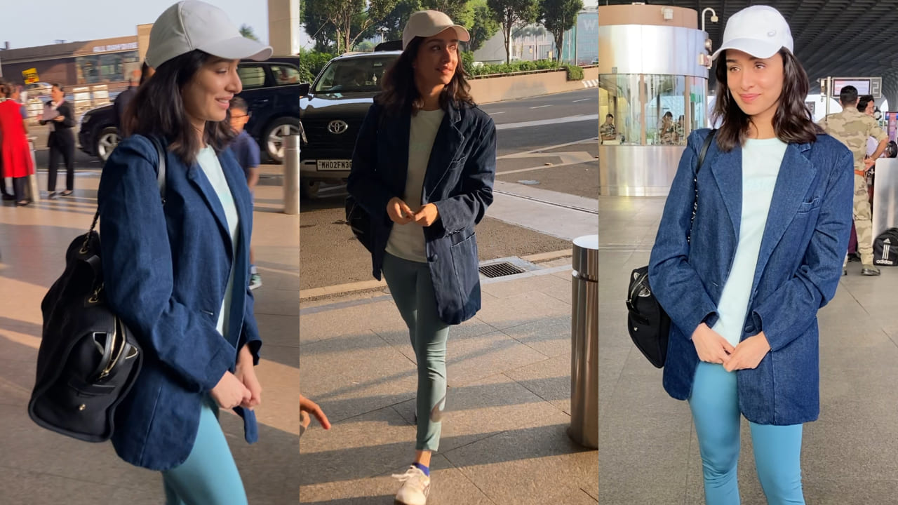 Shraddha Kapoor in denim blazer and sporty tights