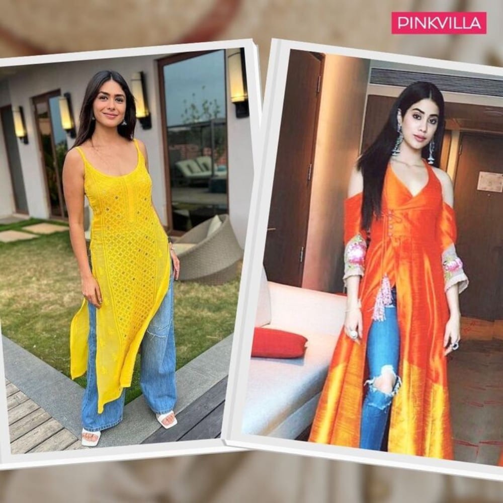 5 kurti with jeans style inspired by celebs like Janhvi Kapoor, Mrunal Thakur and more  to make a statement for any occasion 5 kurti with jeans style inspired by celebs like Janhvi Kapoor, Mrunal Thakur and more  to make a statement for any occasion