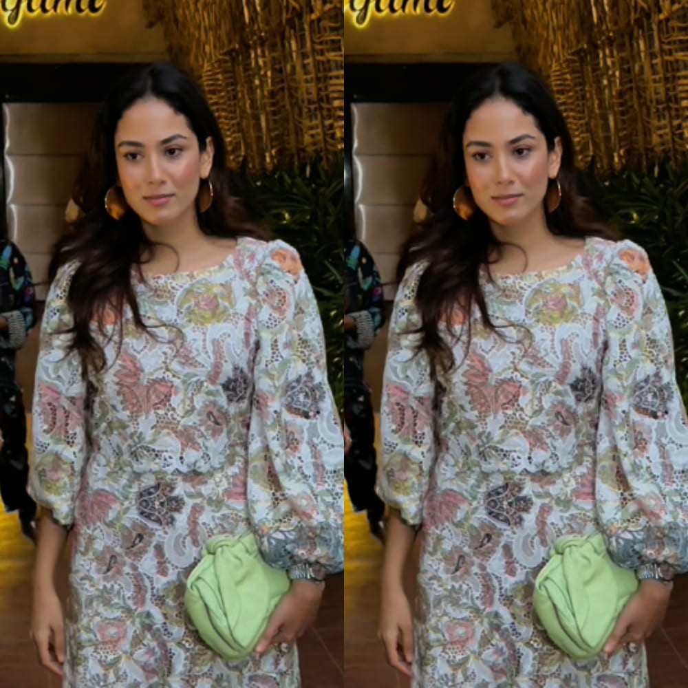 Mira Kapoor’s fashion moment in floral two-piece lace set with green bow-detail handbag...
