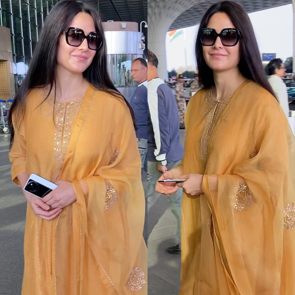  Katrina Kaif wears a stunning yellow suit at the airport, swapping her usual denim-and...