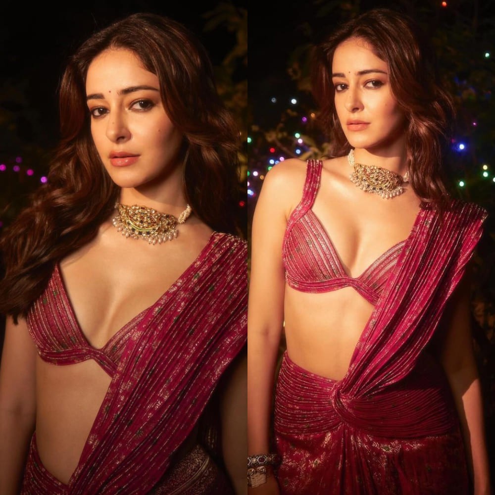  Ananya Panday in pink sculpted saree proves that festive fashion doesn't have to follo...