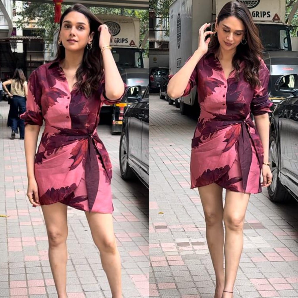 Aditi Rao Hydari’s stunning Rs 10,300 pink floral wrap dress is the perfect pick for a ...