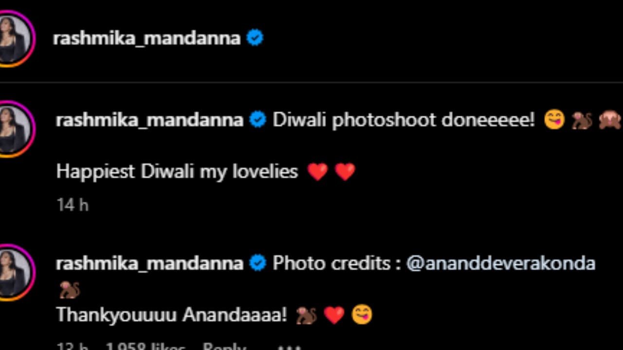 Rashmika Mandanna gives picture courtesy to Anand Deverakonda (PC: Rashmika Mandanna, Instagram)