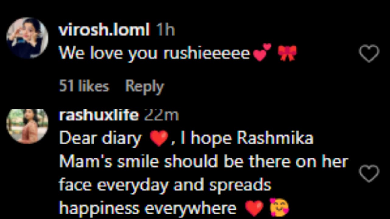 Fan reactions to Rashmika Mandanna's new post (PC: Rashmika Mandanna, Instagram)