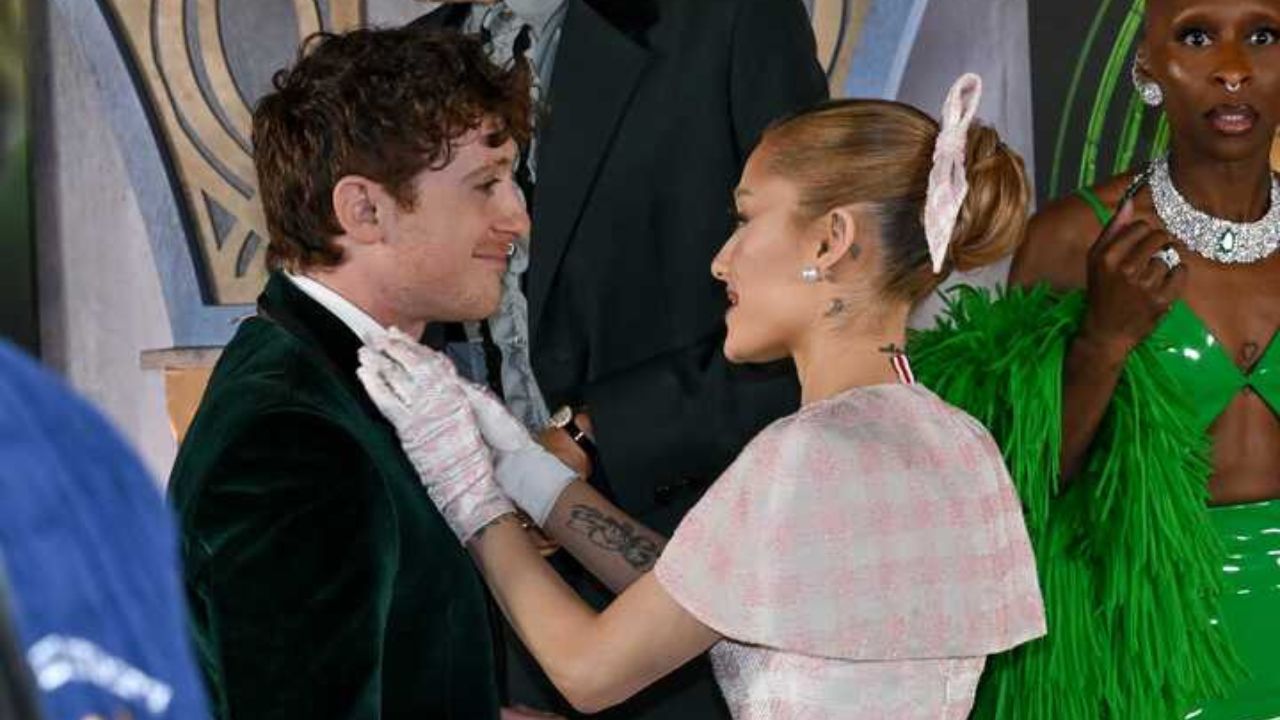 Ethan Slater and Ariana Grande at Los Angeles premiere of Wicked (CC: Getty images)