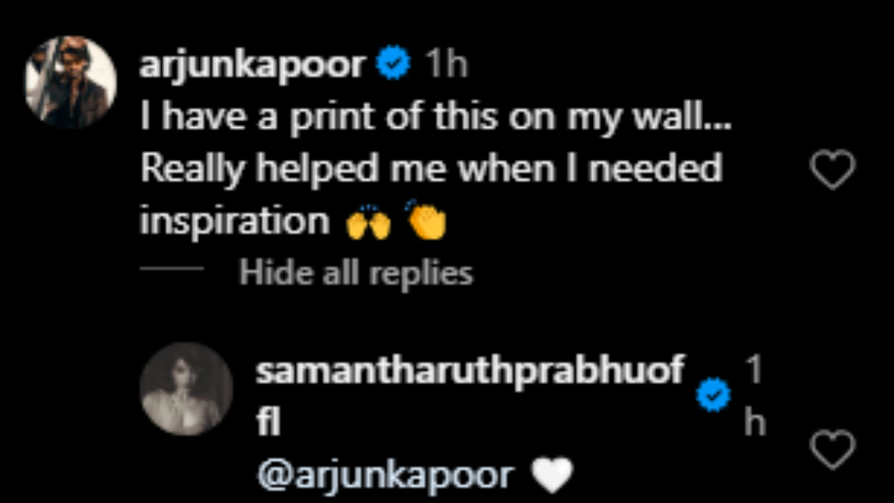 Arjun Kapoor comments on Samantha's new post (PC: Samantha Ruth Prabhu, IG)