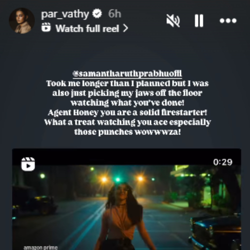 Parvathy Thiruvothu Instagram story (PC: Parvathy, IG)