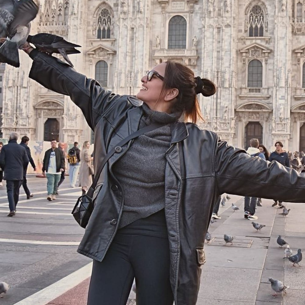 Sonakshi Sinha gives a masterclass in layering with her oversized leather jacket and tu...