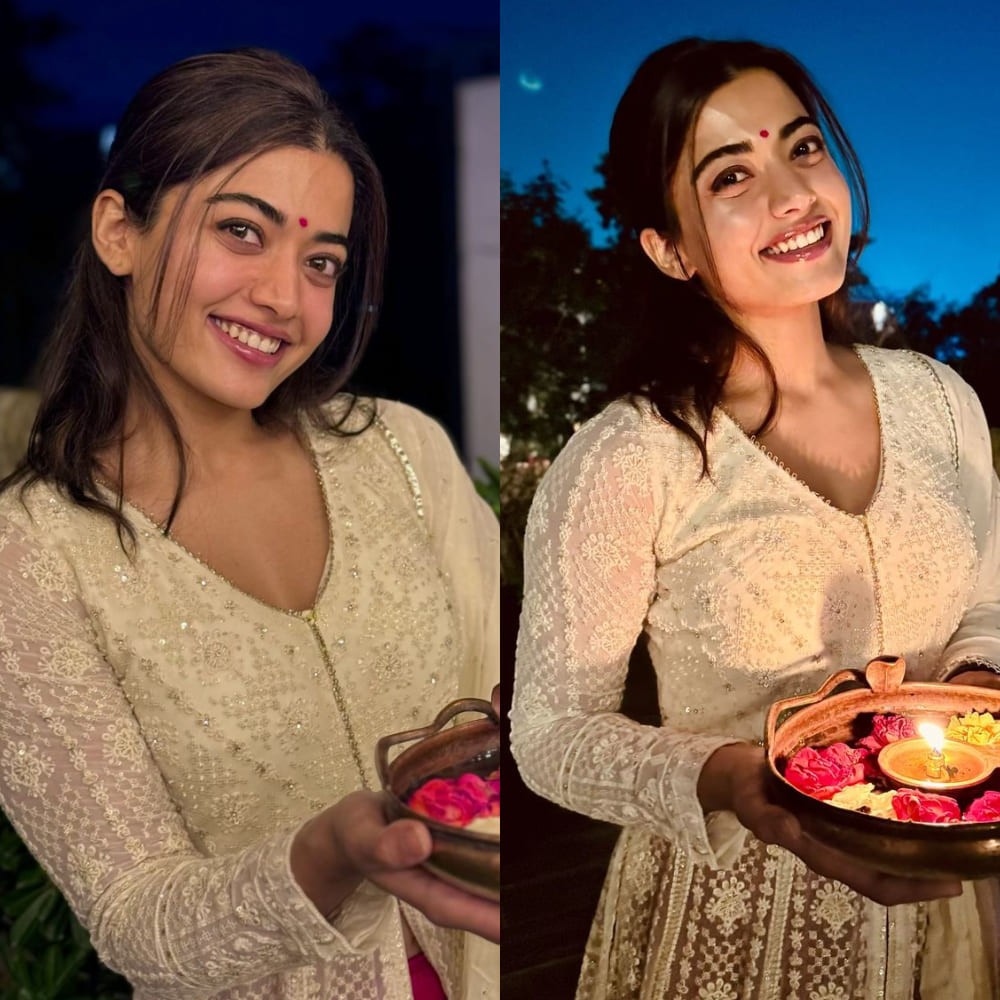 Rashmika Mandanna keeps it real with her minimal white and red ethnic outfit in fun-fil...