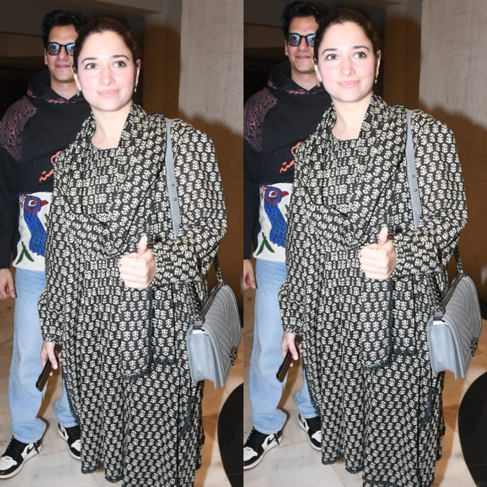 Tamannaah Bhatia rocks her fashion game in a basic black kurta set, with a Chanel bag s...