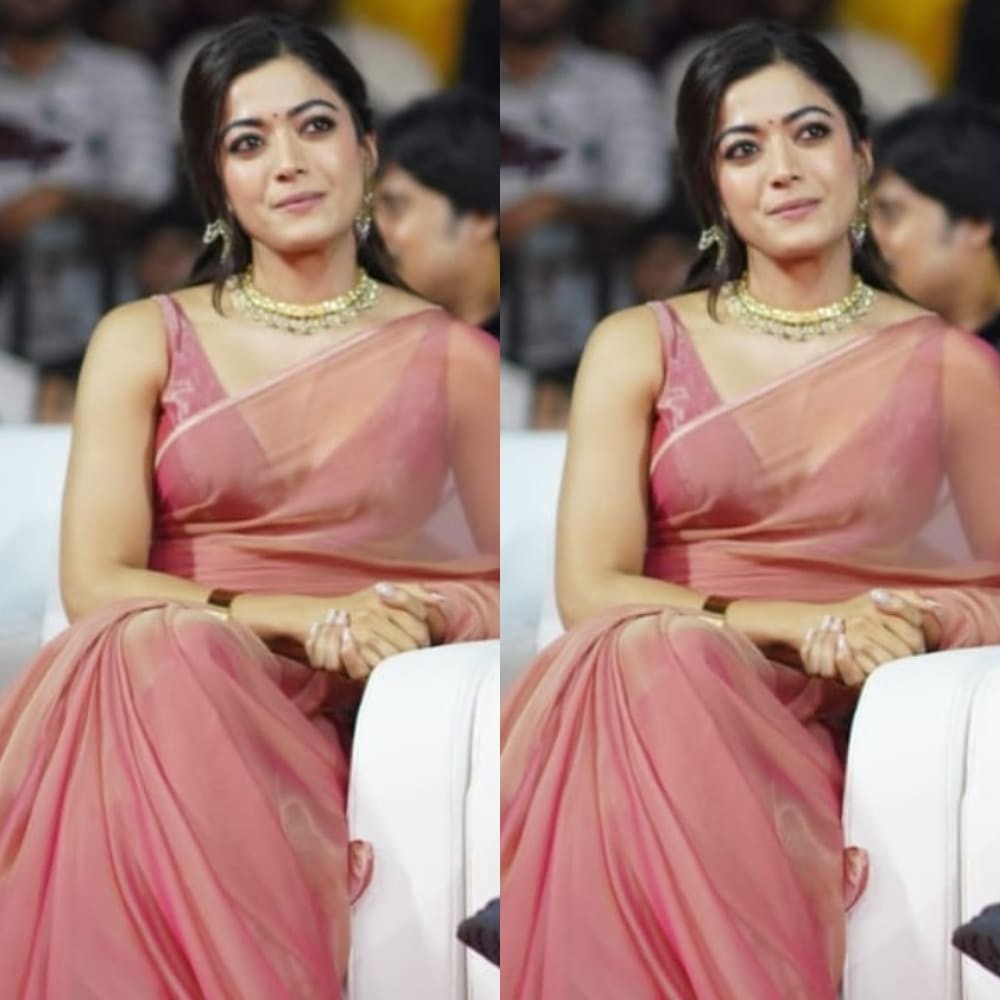 Rashmika Mandanna dazzles at the KISSIK song launch in stunning organza saree, proving ...
