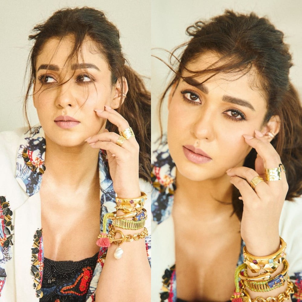 Nayanthara takes relaxed style to new heights in white abstract print co-ord set worth ...