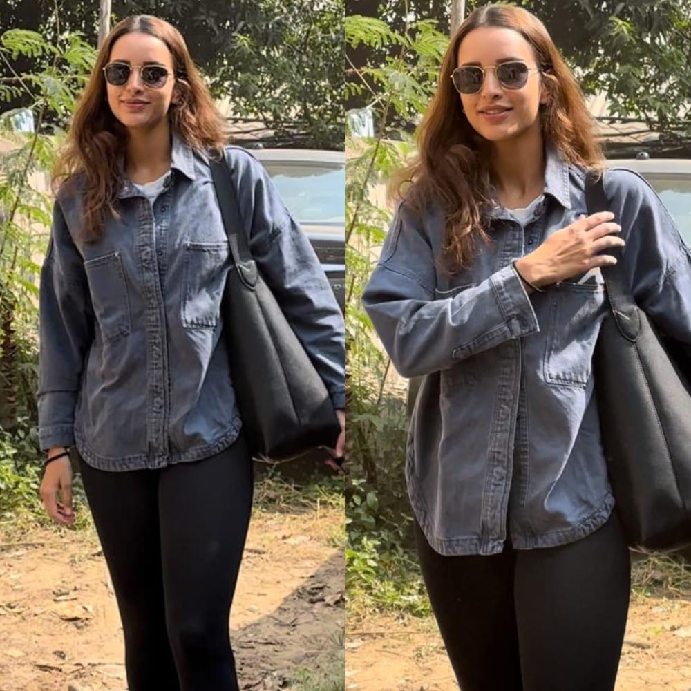 Triptii Dimri gives her glam a break for relaxed denim shirt and black tights look, pro...