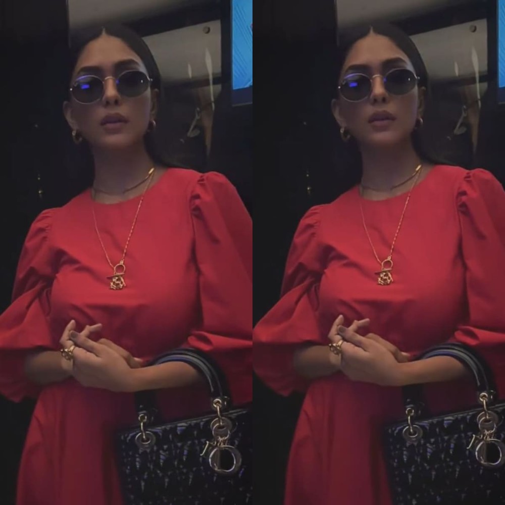 Mrunal Thakur’s fit check in red midi dress and black Dior bag is for fashionistas who ...