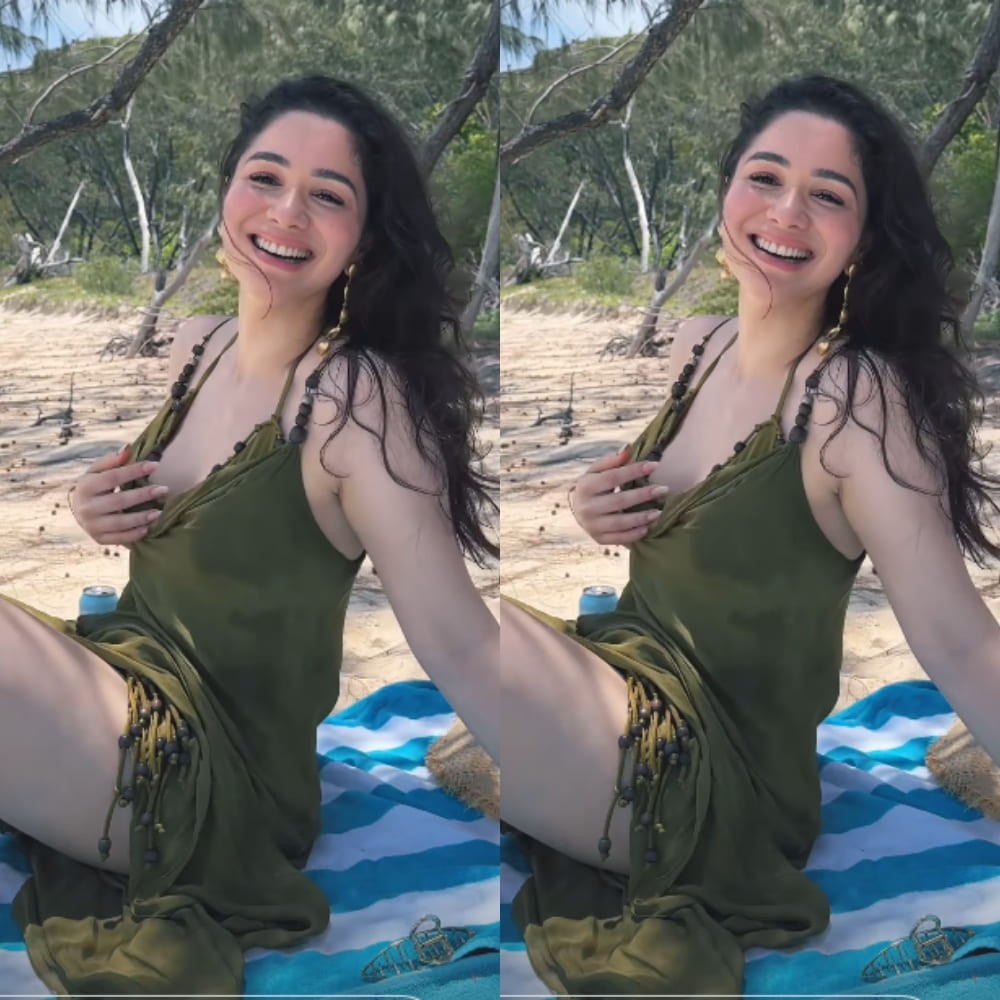 Sara Tendulkar’s olive-green beach maxi paired with a wide-brimmed straw hat is perfect...