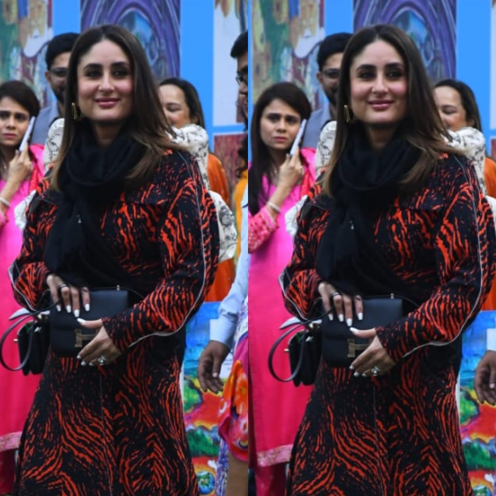  Kareena Kapoor’s look in a cutout printed wrap dress and ankle boots is a total Poo-Vi...