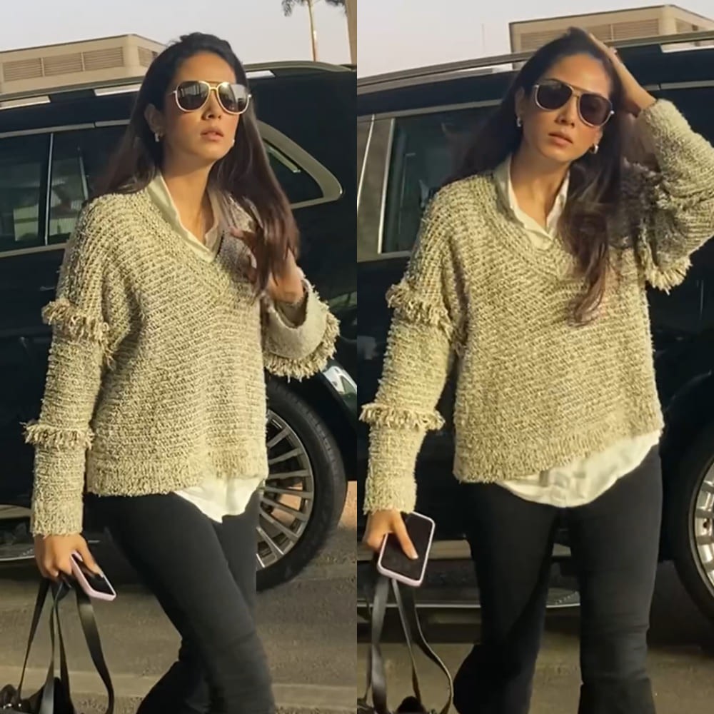 Mira Kapoor’s airport look in fringe jumper and jeans earns a perfect 10/10 on winter f...