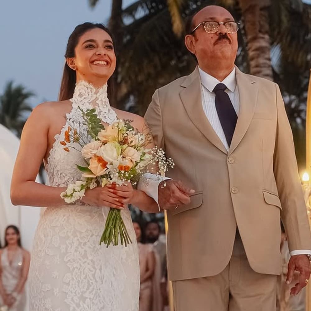 Keerthy Suresh says 'I do' in style, dons a stunning white applique gown for her Christ...