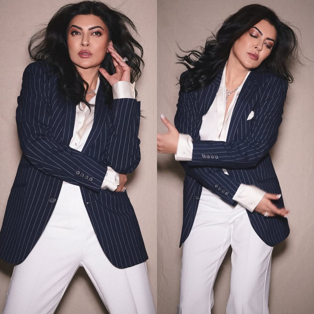 Sushmita Sen makes powerful style statement in white satin shirt and wide-leg pants paired with pinstripe blazer Sushmita Sen makes powerful style statement in white satin shirt and wide-leg pants paired with pinstripe blazer