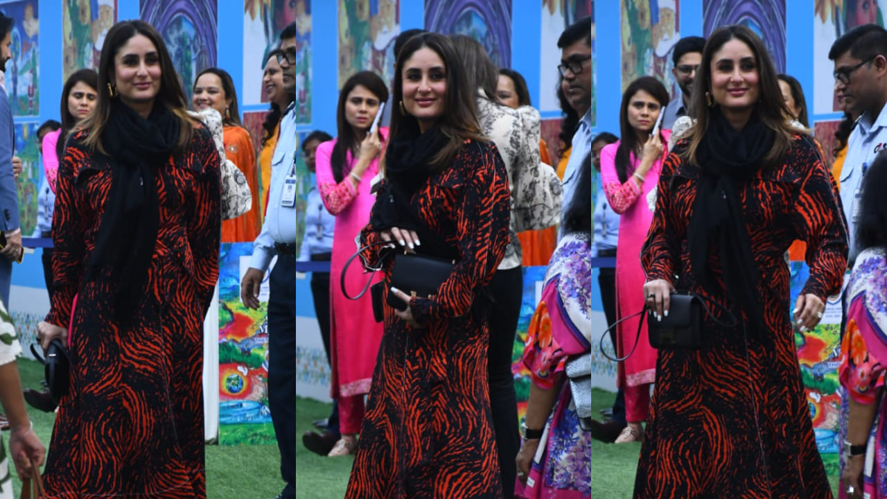  Kareena Kapoor’s look in a cutout printed wrap dress and ankle boots is a total Poo-Vibe to keep warm in winter