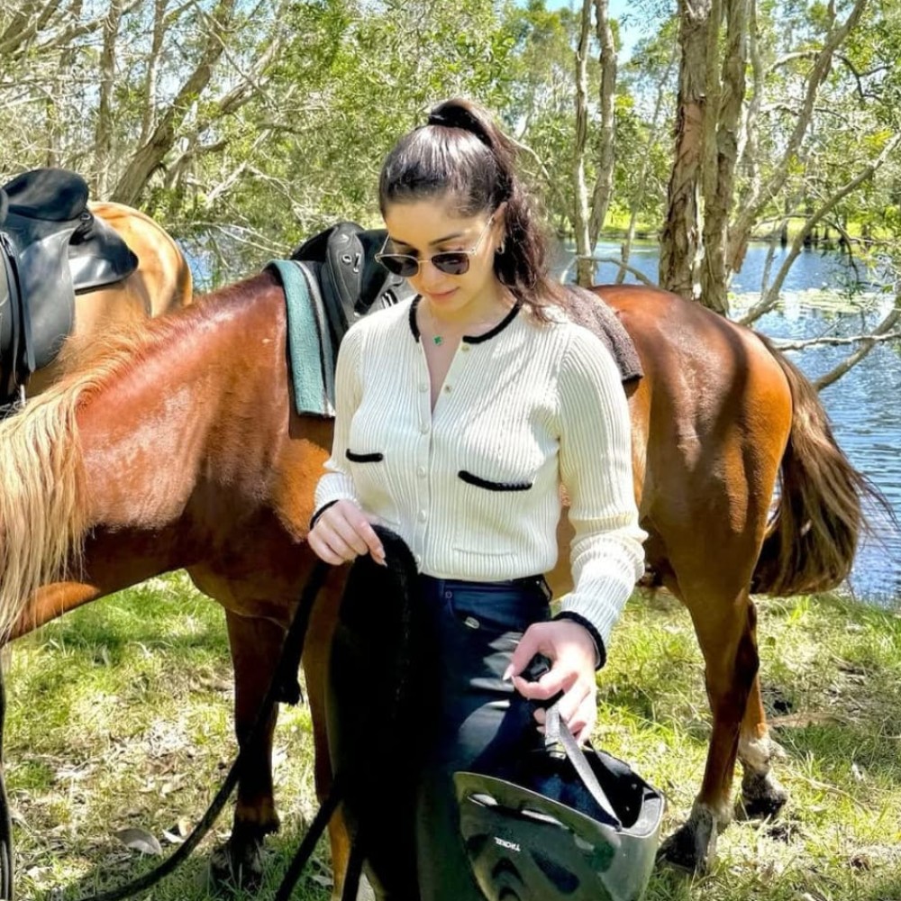 Sara Tendulkar nails horse riding fashion in white top and black jeans, showing activit...