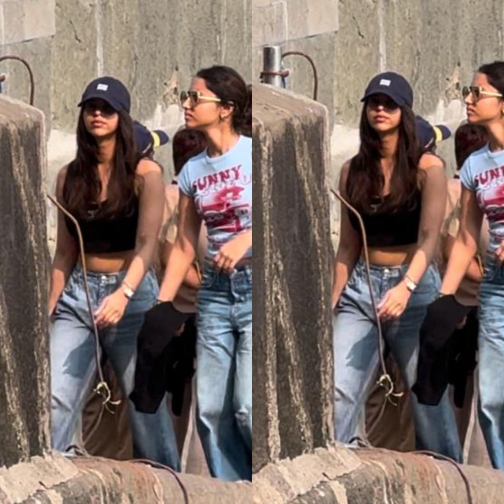 Suhana Khan aces street-style fashion in her black and blue combination outfit accessor...