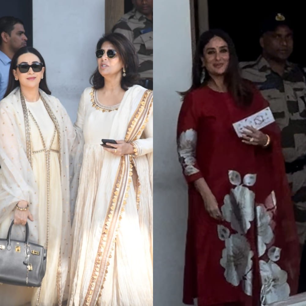 Kapoor sisters Kareena and Karisma bring best of their ethnic styles in red and white suits to airport  Kapoor sisters Kareena and Karisma bring best of their ethnic styles in red and white suits to airport
