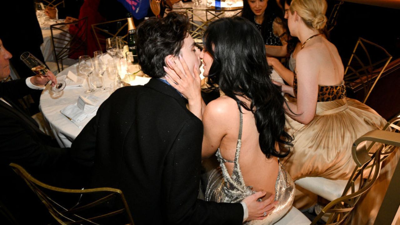 Timothée Chalamet and Kylie Jenner at Golden Globes 2025 via Getty Images